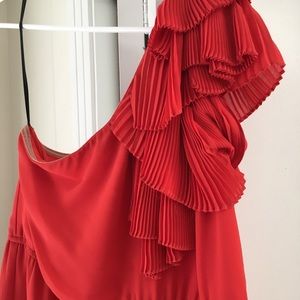 Rich Orange/Coral one shoulder dress.